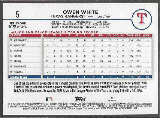 2024 Topps #5 Owen White - ChronicCards
