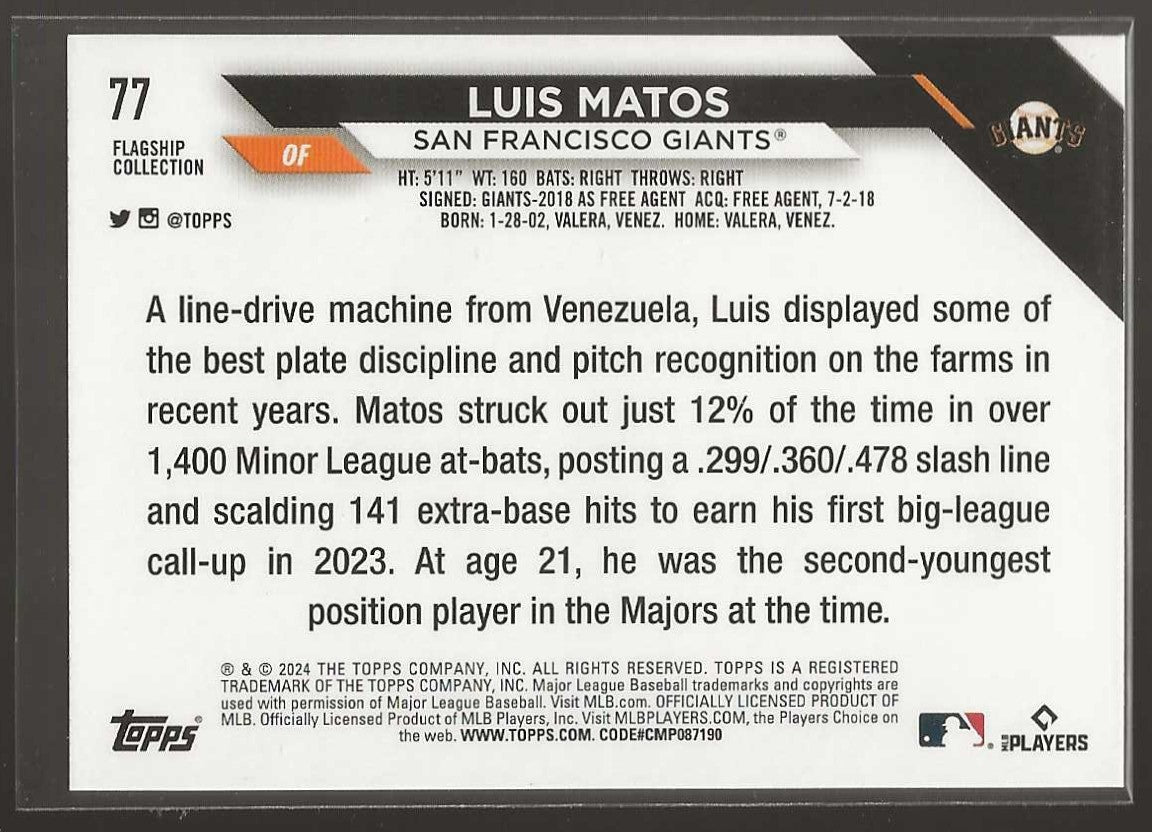2024 Topps #77 Luis Matos Flagship Collection - ChronicCards