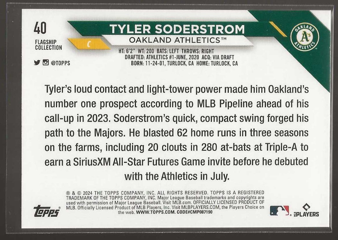 2024 Topps #40 Tyler Soderstrom Flagship Collection - ChronicCards
