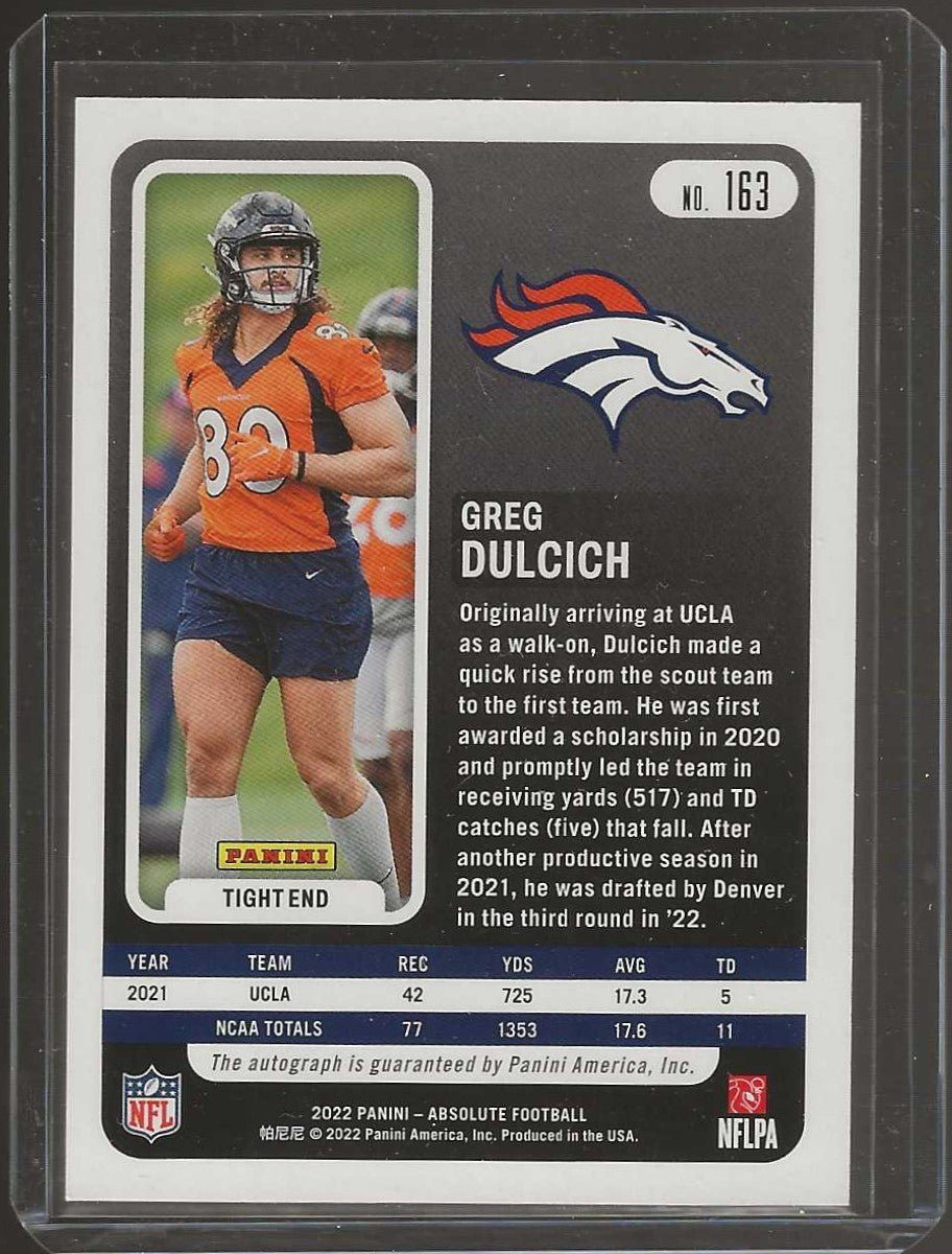 2022 Panini Absolute #163 Greg Dulcich Signature Rookies - ChronicCards