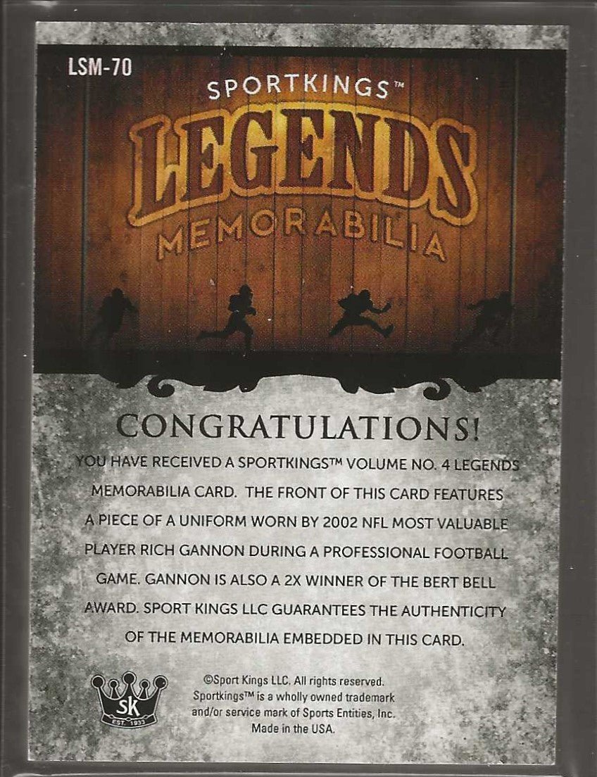 2023 Sportkings Volume 4 #LSM - 70 Rich Gannon Legends Game Worn - ChronicCards