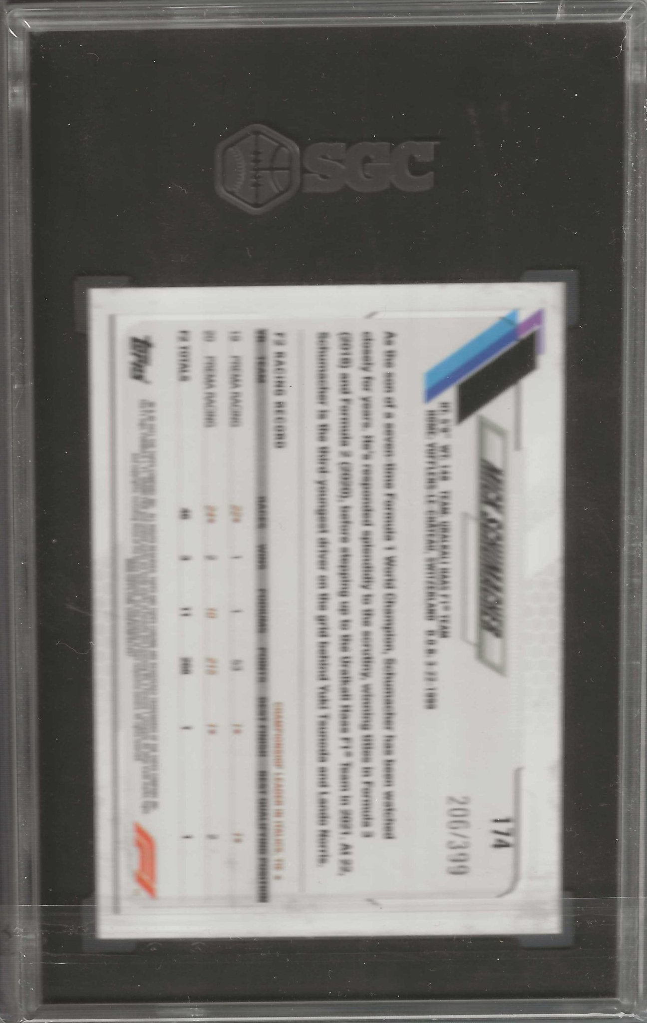 2021 Topps Chrome Formula 1 #174 Mick Schumacher Purple Refractor SGC 9.5 #/399 - ChronicCards