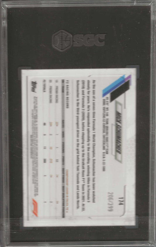 2021 Topps Chrome Formula 1 #174 Mick Schumacher Purple Refractor SGC 9.5 #/399 - ChronicCards