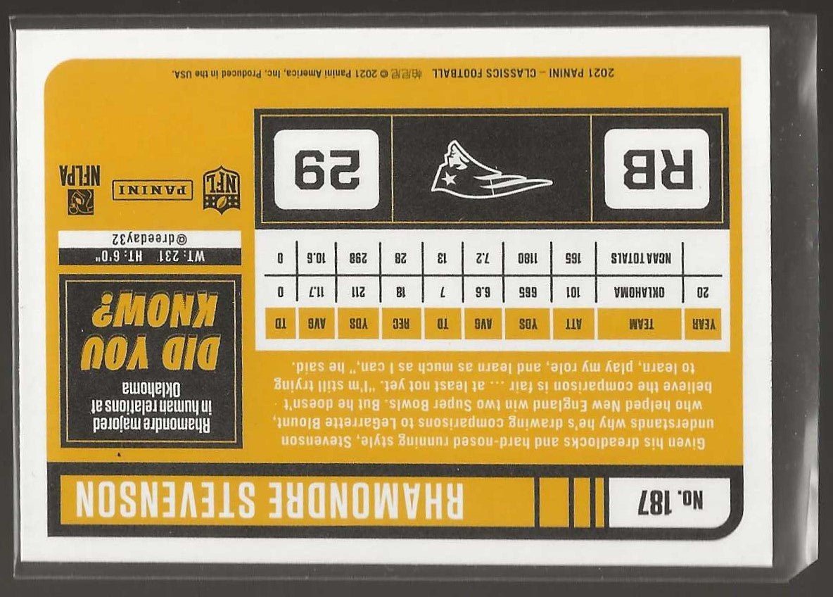 2021 Panini Classics #187 Rhamondre Stevenson - ChronicCards