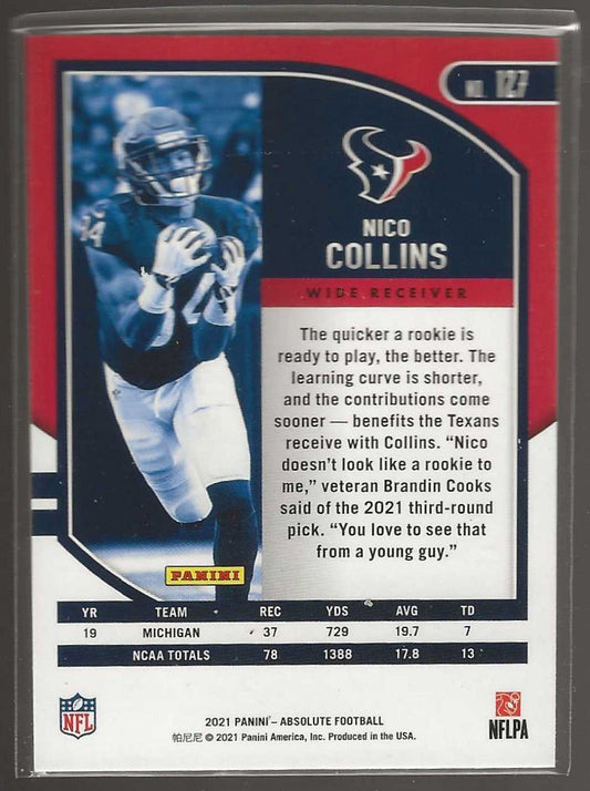 2021 Panini Absolute #127 Nico Collins Retail - ChronicCards