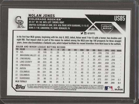 2023 Topps Update #US85 Nolan Jones Gold #/2023 - ChronicCards