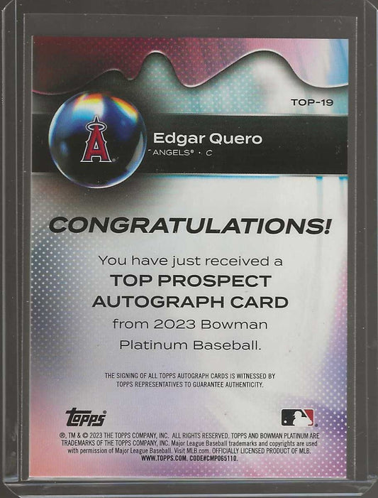 2023 Bowman Platinum #TOP - 19 Edgar Quero Top Prospects Autographs - ChronicCards
