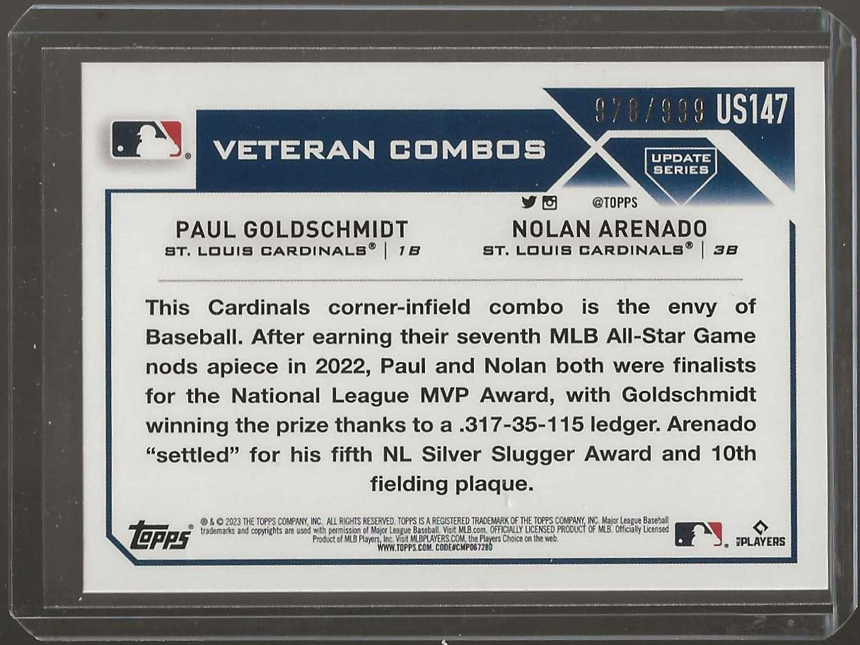 2023 Topps Update #US147 Nolan Arenado / Paul Goldschmidt Blue Foil #/999 - ChronicCards
