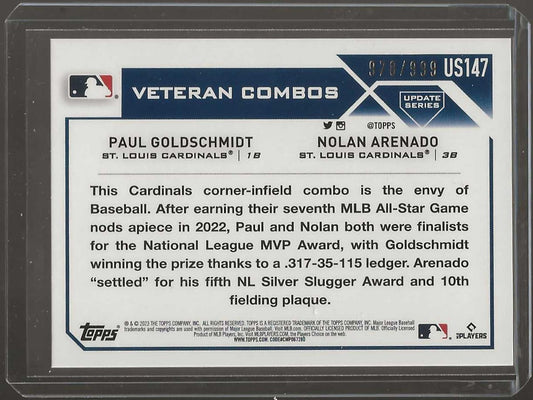 2023 Topps Update #US147 Nolan Arenado / Paul Goldschmidt Blue Foil #/999 - ChronicCards