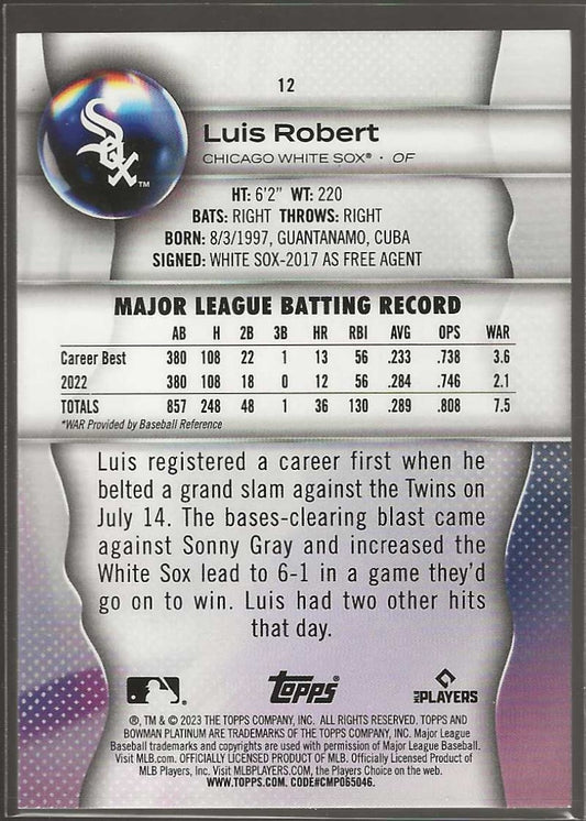 2023 Bowman Platinum #12 Luis Robert Ice Foil - ChronicCards