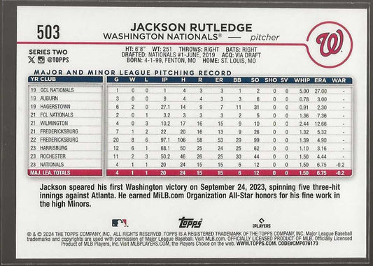 2024 Topps #503 Jackson Rutledge - ChronicCards
