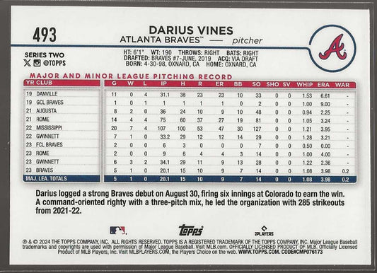 2024 Topps #493 Darius Vines - ChronicCards