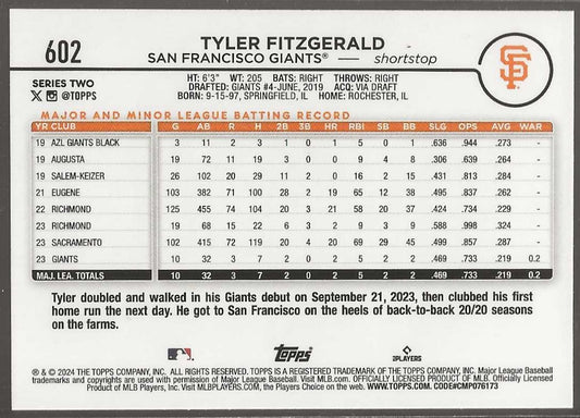 2024 Topps #602 Tyler Fitzgerald - ChronicCards