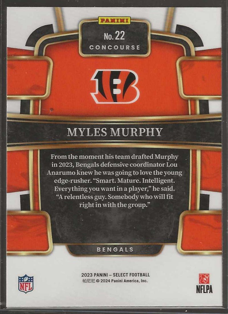 2023 Panini Select Football #22 Myles Murphy Concourse - Bengals - ChronicCards
