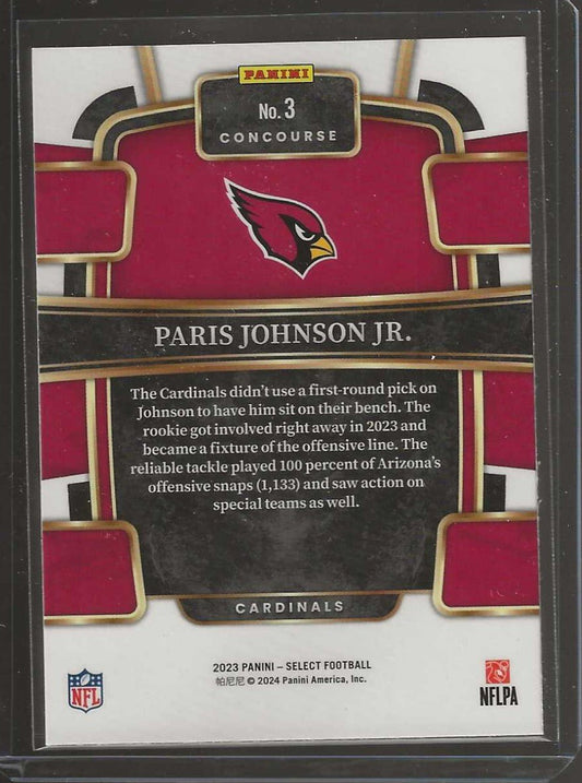 2023 Panini Select Football #3 Paris Johnson Jr. Concourse - Cardinals - ChronicCards