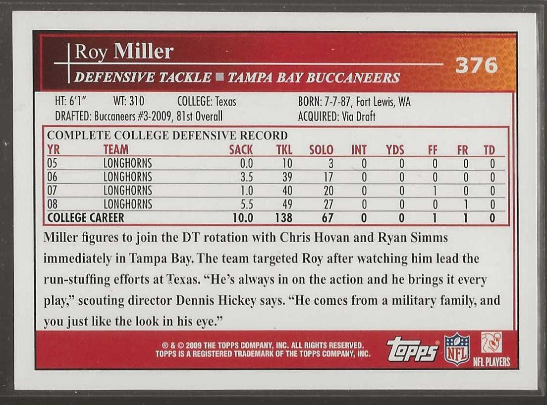 2009 Topps #376 Roy Miller - ChronicCards