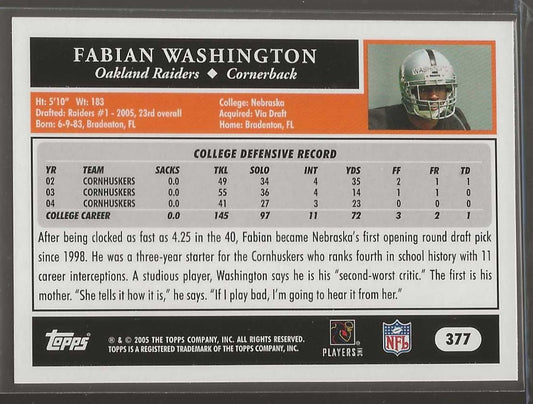 2005 Topps #377 Fabian Washington - ChronicCards