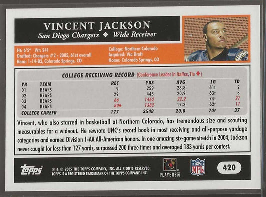 2005 Topps #420 Vincent Jackson - ChronicCards