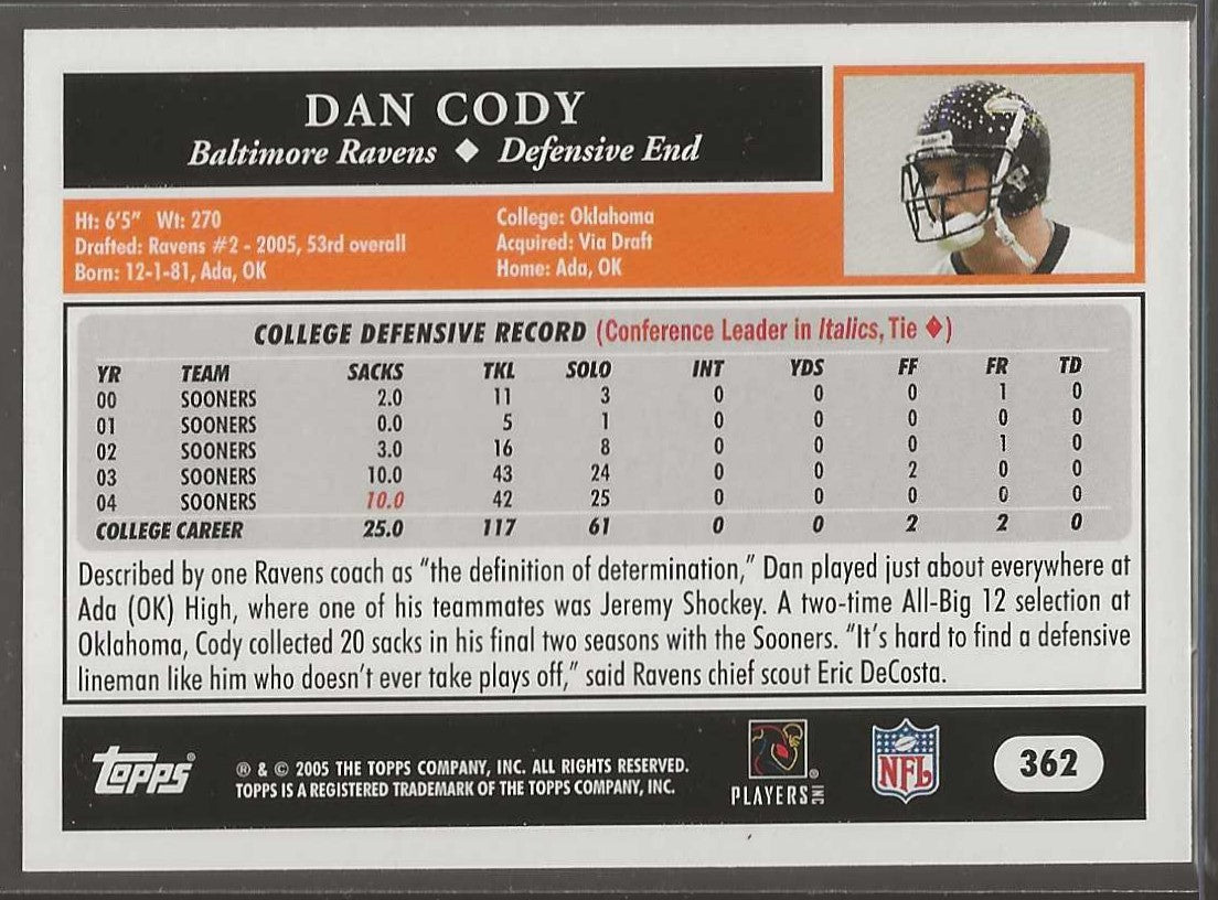 2005 Topps #362 Dan Cody - ChronicCards