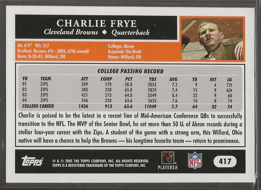 2005 Topps #417 Charlie Frye Black - ChronicCards