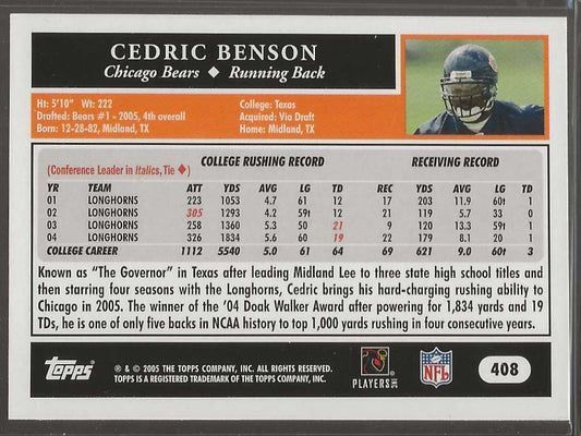 2005 Topps #408 Cedric Benson - ChronicCards