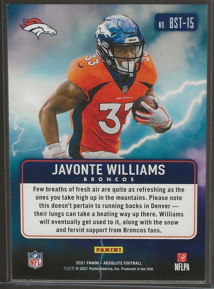 2021 Panini Absolute #BST - 15 Javonte Williams By Storm - ChronicCards
