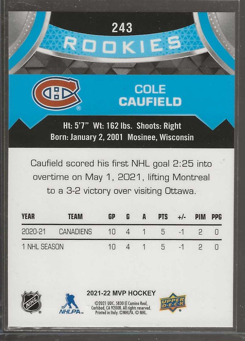 2021 - 22 Upper Deck MVP #243 Cole Caufield - ChronicCards