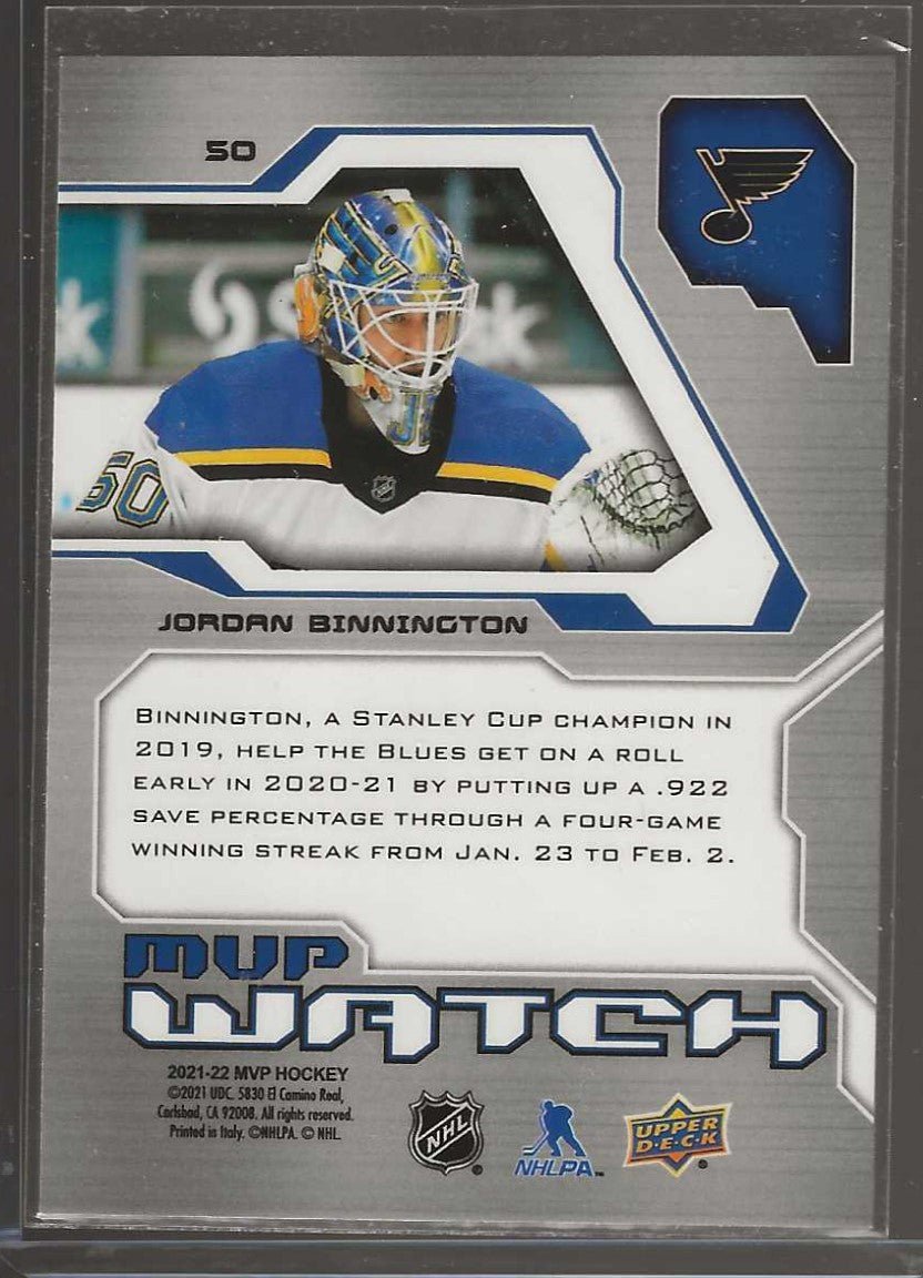 2021 - 22 Upper Deck MVP #50 Jordan Binnington 20th Anniversary - ChronicCards