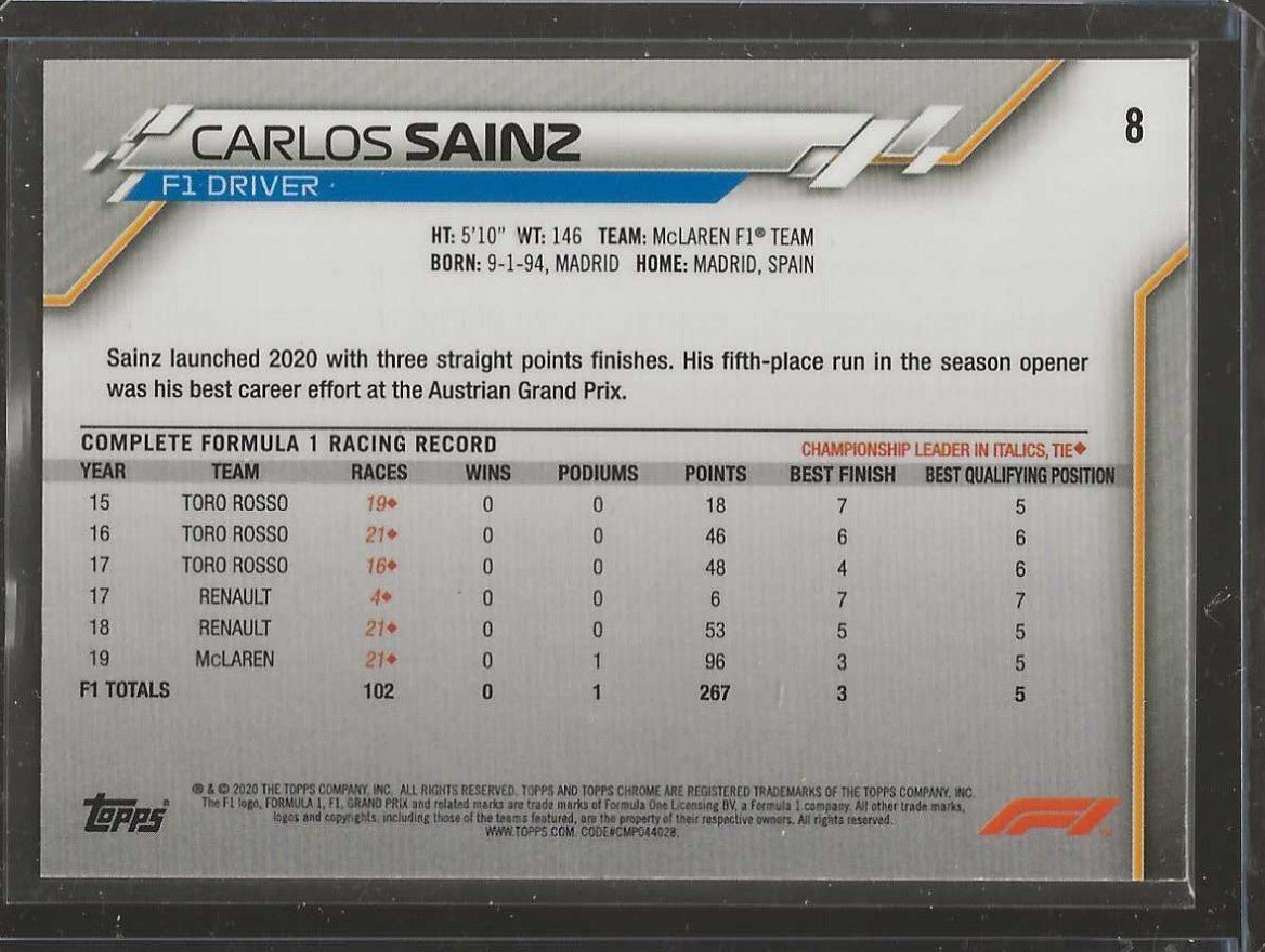 2020 Topps Chrome Formula 1 #8 Carlos Sainz - ChronicCards
