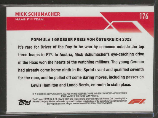 2023 Topps Chrome Formula 1 #176 Mick Schumacher Gold Checker Flag X - fractor - ChronicCards