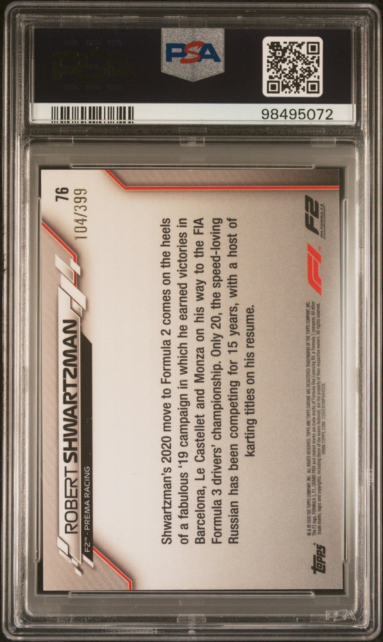 2020 Topps Chrome Formula 1 #76 Robert Shwartzman Purple Refractor PSA 8 104/399 - ChronicCards