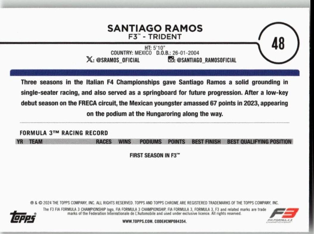 2024 Topps Chrome Formula 1 #48 Santiago Ramos - ChronicCards