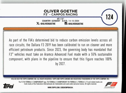 2024 Topps Chrome Formula 1 #124 Oliver Goethe - ChronicCards