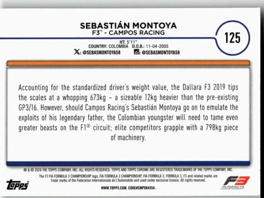 2024 Topps Chrome Formula 1 #125 Sebastian Montoya - ChronicCards