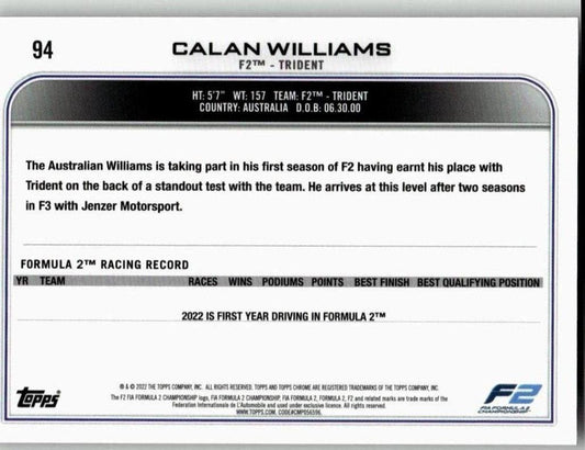 2022 Topps Chrome Formula 1 #94 Calan Williams - ChronicCards