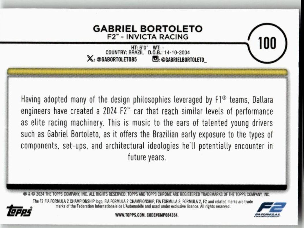 2024 Topps Chrome Formula 1 #100 Gabriel Bortoleto - ChronicCards