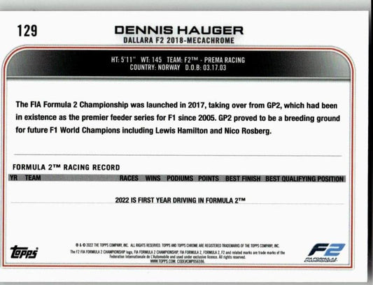 2022 Topps Chrome Formula 1 #129 Dennis Hauger - ChronicCards