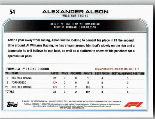 2022 Topps Chrome Formula 1 #54 Alexander Albon - ChronicCards