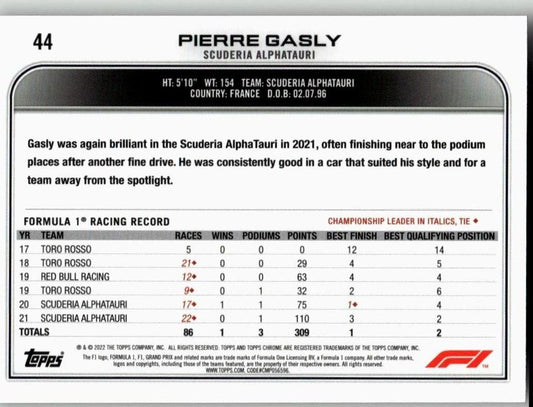 2022 Topps Chrome Formula 1 #44 Pierre Gasly - ChronicCards