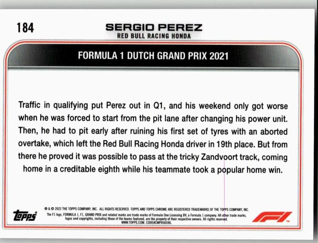 2022 Topps Chrome Formula 1 #184 Sergio Perez - ChronicCards