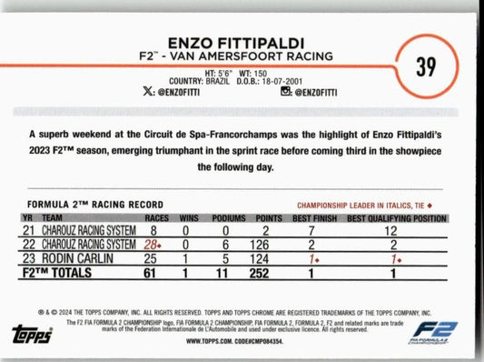 2024 Topps Chrome Formula 1 #39 Enzo Fittipaldi - ChronicCards