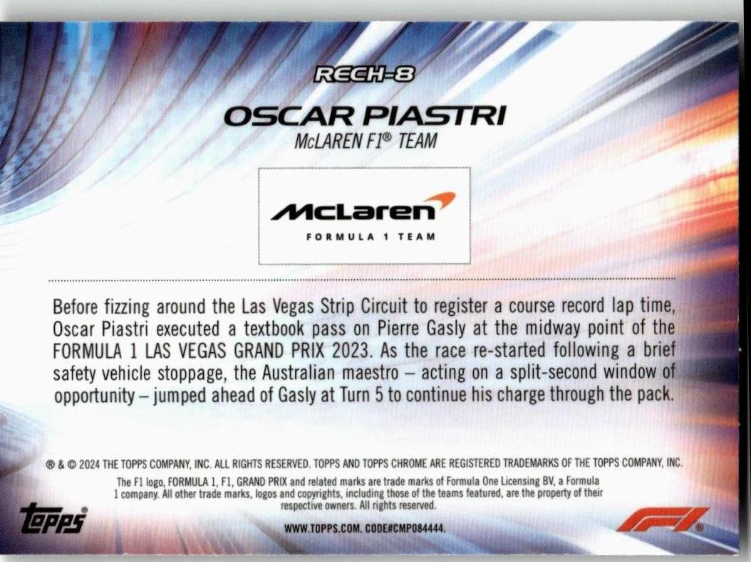 2024 Topps Chrome Formula 1 #RECH - 8 Oscar Piastri Re - Charged - ChronicCards