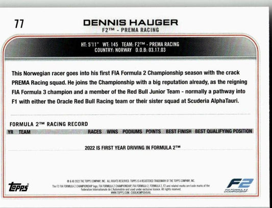 2022 Topps Formula 1 #77 Dennis Hauger - ChronicCards