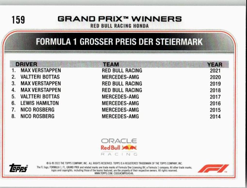 2022 Topps Formula 1 #159 Max Verstappen - ChronicCards