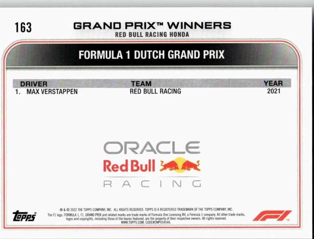 2022 Topps Formula 1 #163 Max Verstappen - ChronicCards