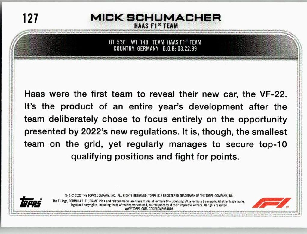 2022 Topps Formula 1 #127 Mick Schumacher Checker Flag - ChronicCards