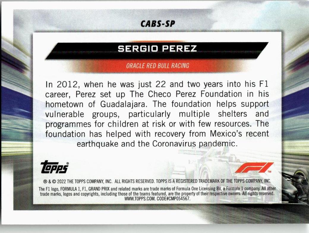 2022 Topps Formula 1 #CABS - SP Sergio Perez Clean Air, Blue Skies - ChronicCards