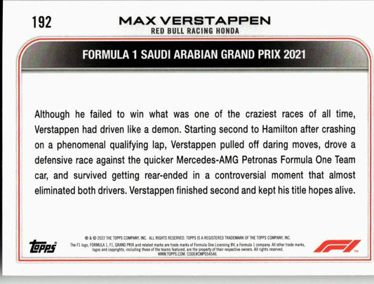 2022 Topps Formula 1 #192 Max Verstappen - ChronicCards
