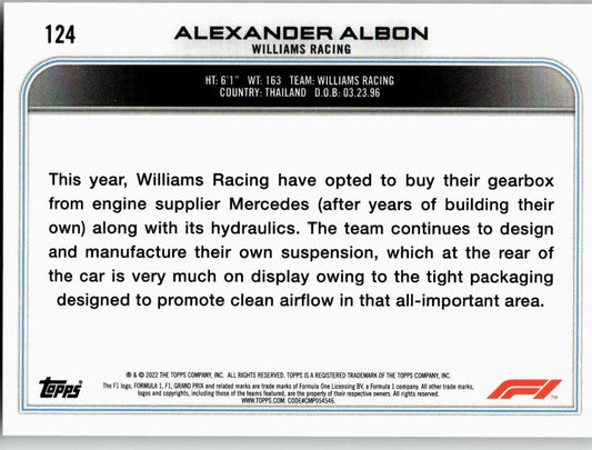 2022 Topps Formula 1 #124 Alexander Albon Checker Flag - ChronicCards
