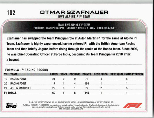 2022 Topps Formula 1 #102 Otmar Szafnauer - ChronicCards